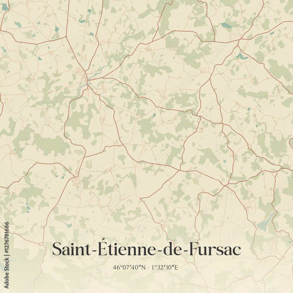 Fototapeta premium Vintage map of Saint-Étienne-de-Fursac, France.