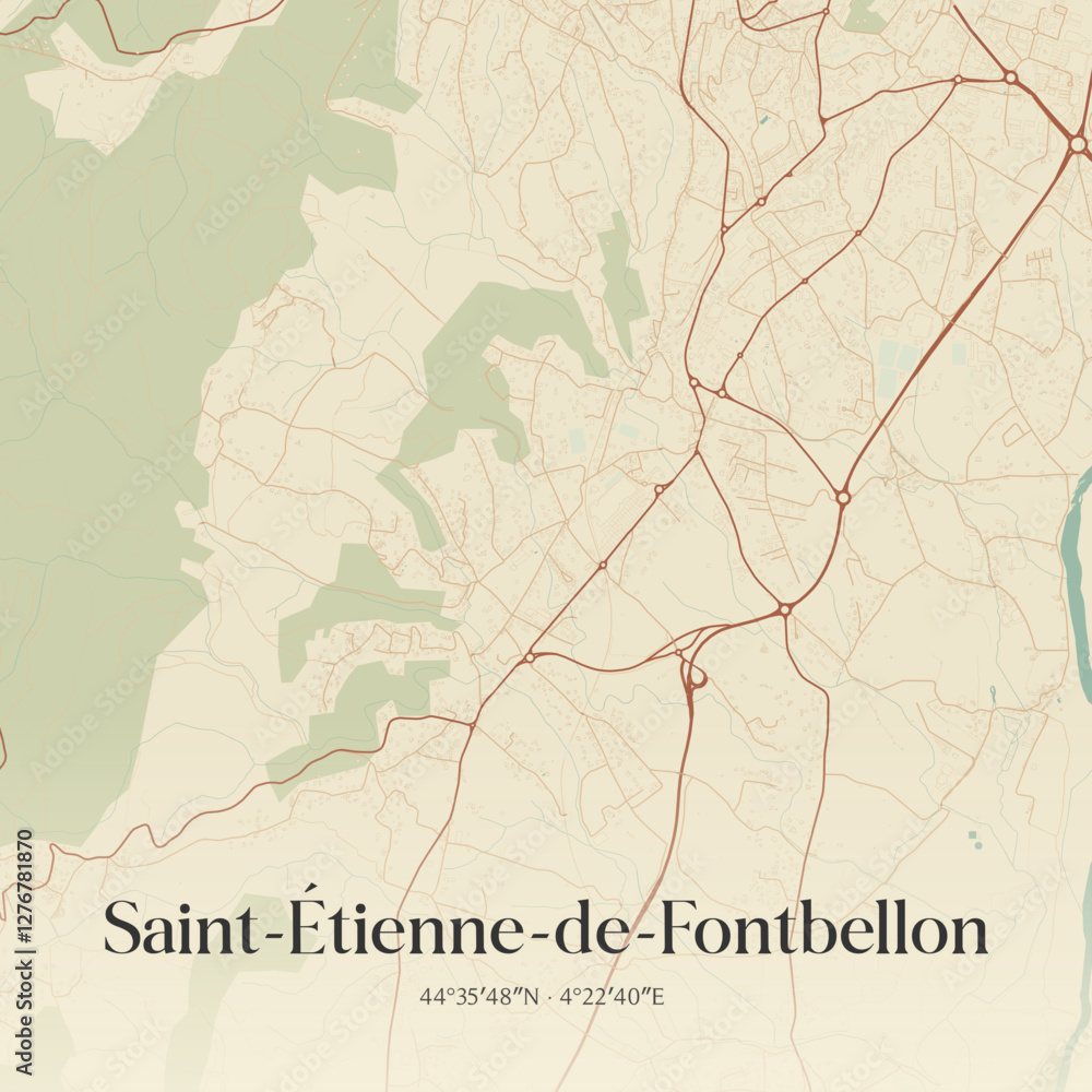 Fototapeta premium Vintage map of Saint-Étienne-de-Fontbellon, France.