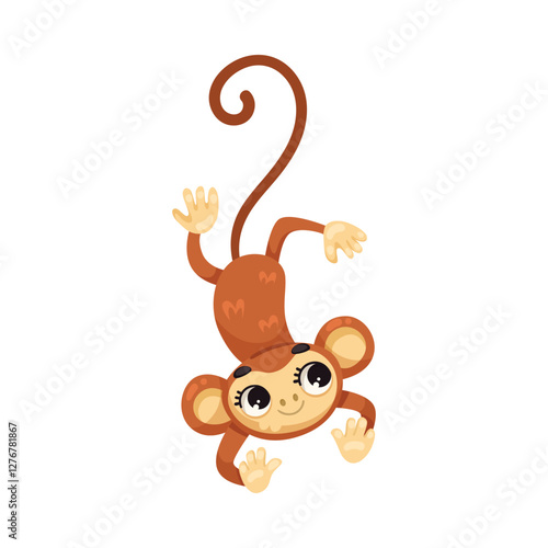 Monkey with Long Tail as Tropical Animal and Wild African Fauna Vector Illustration