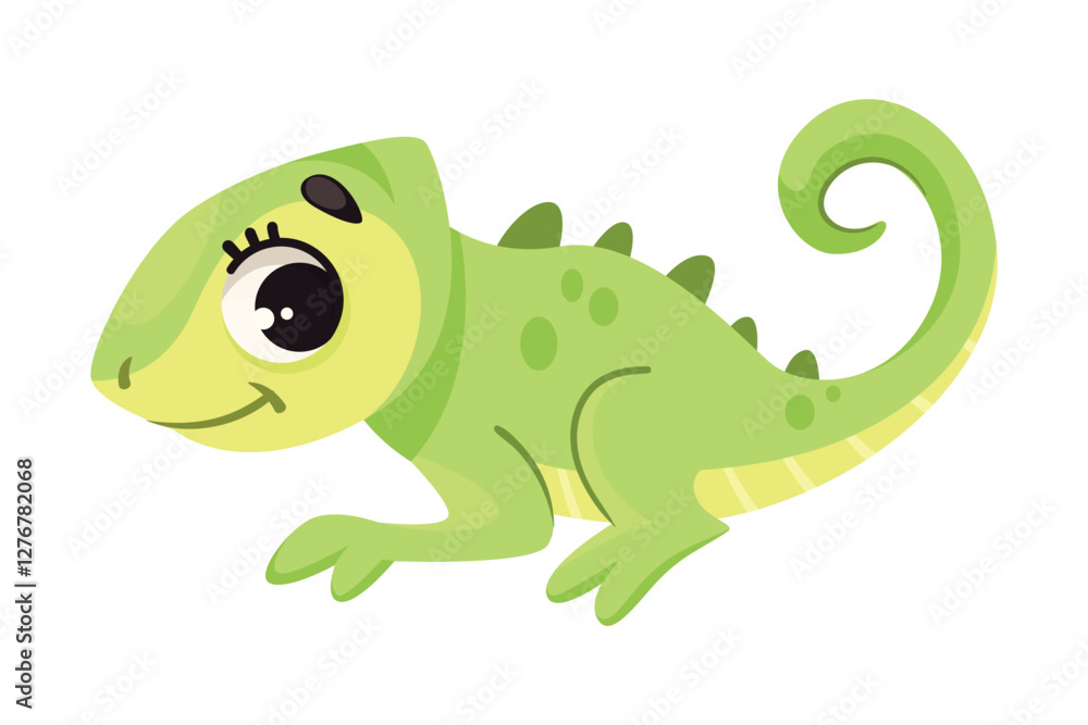 Naklejka premium Green Chameleon as Tropical Animal and Wild African Fauna Vector Illustration