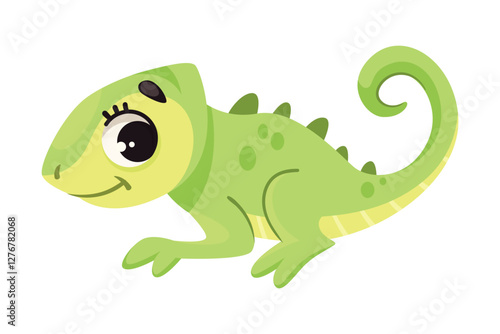 Green Chameleon as Tropical Animal and Wild African Fauna Vector Illustration