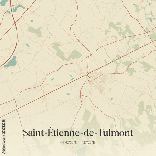 Vintage map of Saint-Étienne-de-Tulmont, France.
