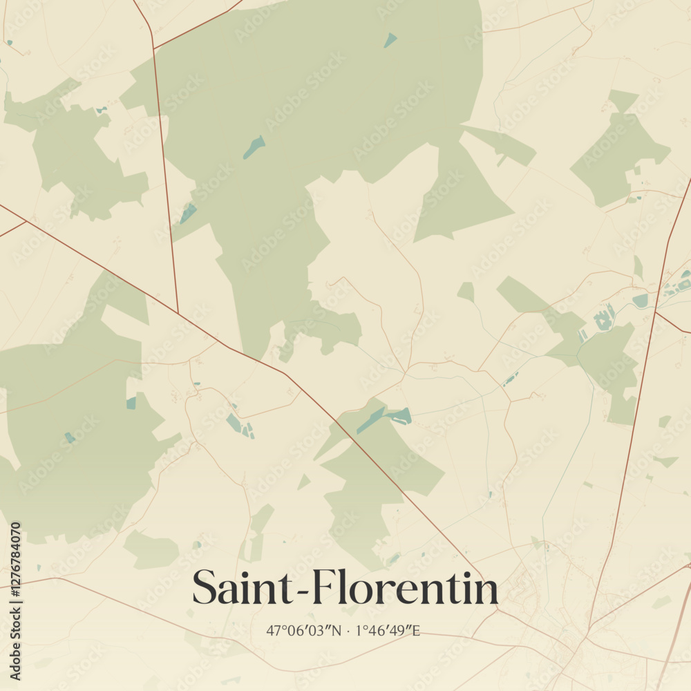 Fototapeta premium Vintage map of Saint-Florentin, France.