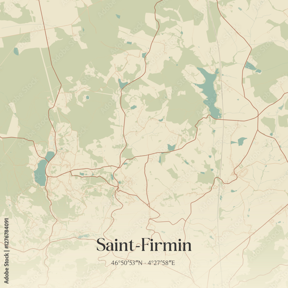Fototapeta premium Vintage map of Saint-Firmin, France.