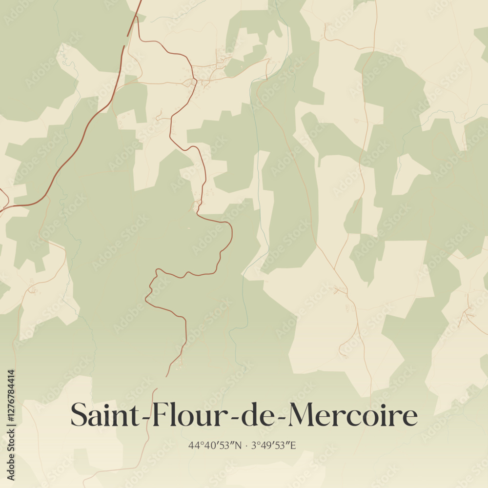 Fototapeta premium Vintage map of Saint-Flour-de-Mercoire, France.