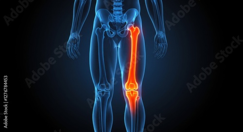3D illustration of Human femur bone pain x-ray.