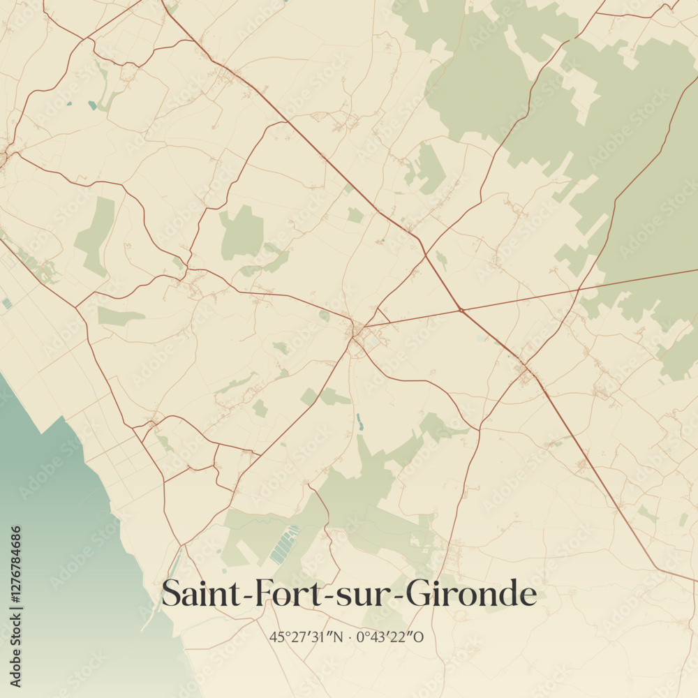 Fototapeta premium Vintage map of Saint-Fort-sur-Gironde, France.