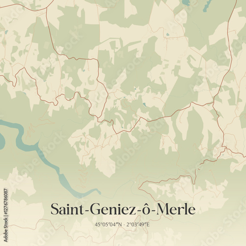 Vintage map of Saint-Geniez-ô-Merle, France.