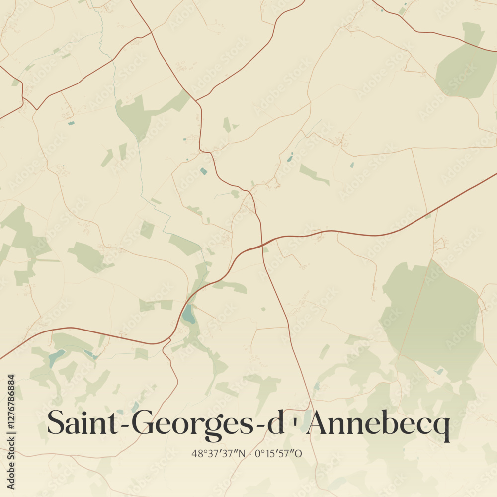 Fototapeta premium Vintage map of Saint-Georges-d'Annebecq, France.