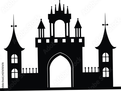 Castle gate silhouette, gate clip art, old castle icon vector art