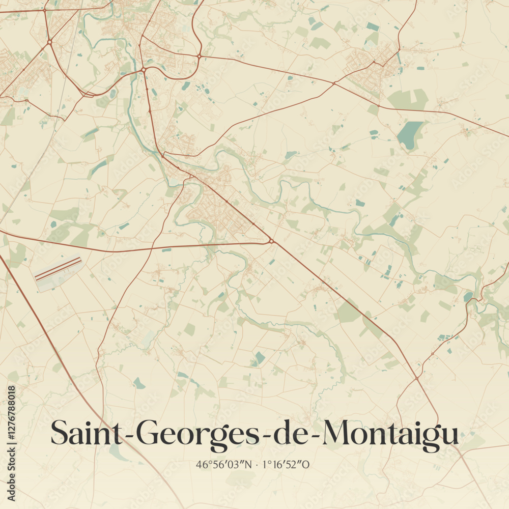 Fototapeta premium Vintage map of Saint-Georges-de-Montaigu, France.