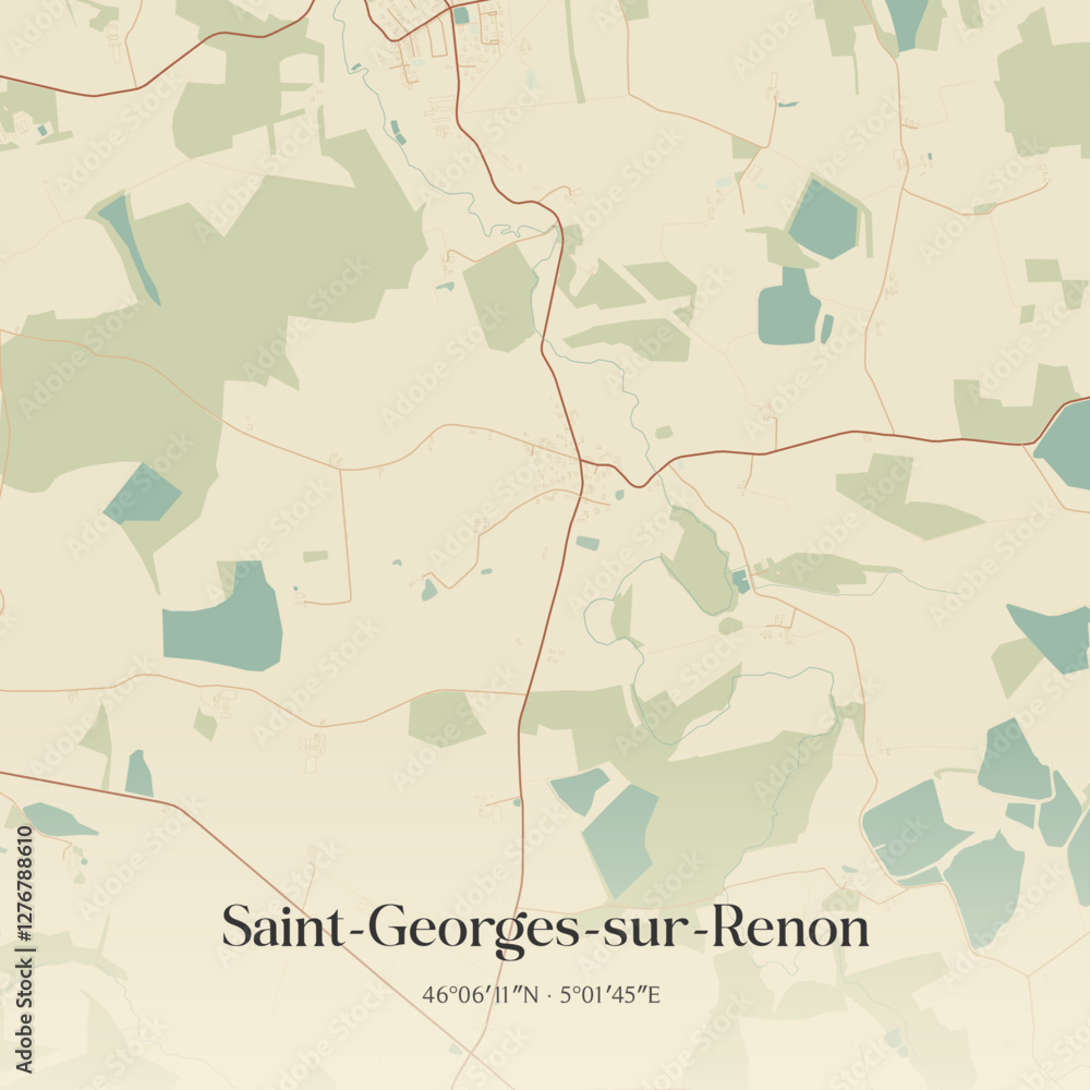 Fototapeta premium Vintage map of Saint-Georges-sur-Renon, France.