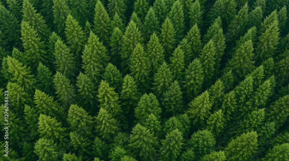 Lush green forest captured from above showcasing a dense canopy of coniferous trees in bright daylight Lush green forest captured from above showcasing a dense canopy of coniferous trees in bright daylight