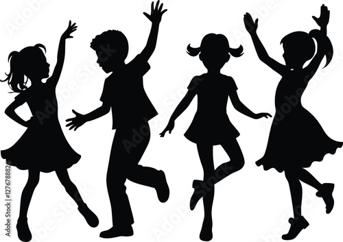 Dancing kids  black  silhouette ,kindergarten silhouette vector illustration