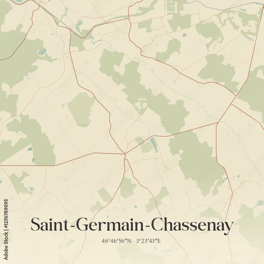 Obraz premium Vintage map of Saint-Germain-Chassenay, France.