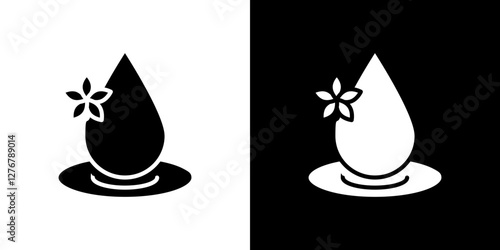 Essentials oil drop icon set. vector illustrations in black and white flat solid style