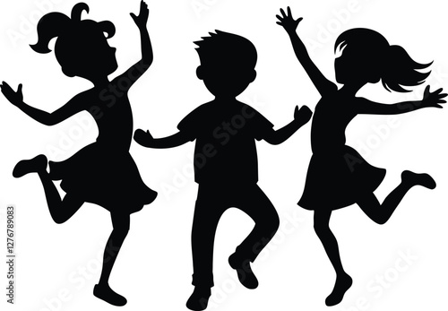 Dancing kids  black  silhouette ,kindergarten silhouette vector illustration