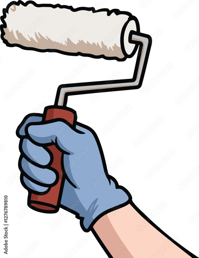 A Paint Roller And Hand Vector Illustration, On White Background A Paint Roller And Hand Vector Illustration, On White Background