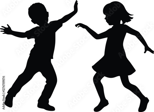 Dancing kids  black  silhouette ,kindergarten silhouette vector illustration