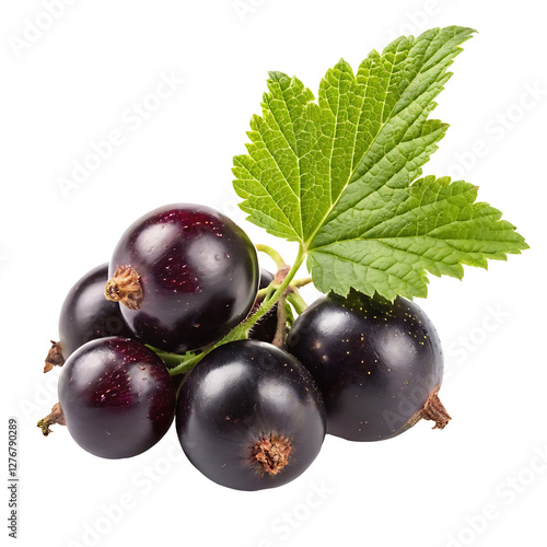 blackcurrants with leaves isolated on white background