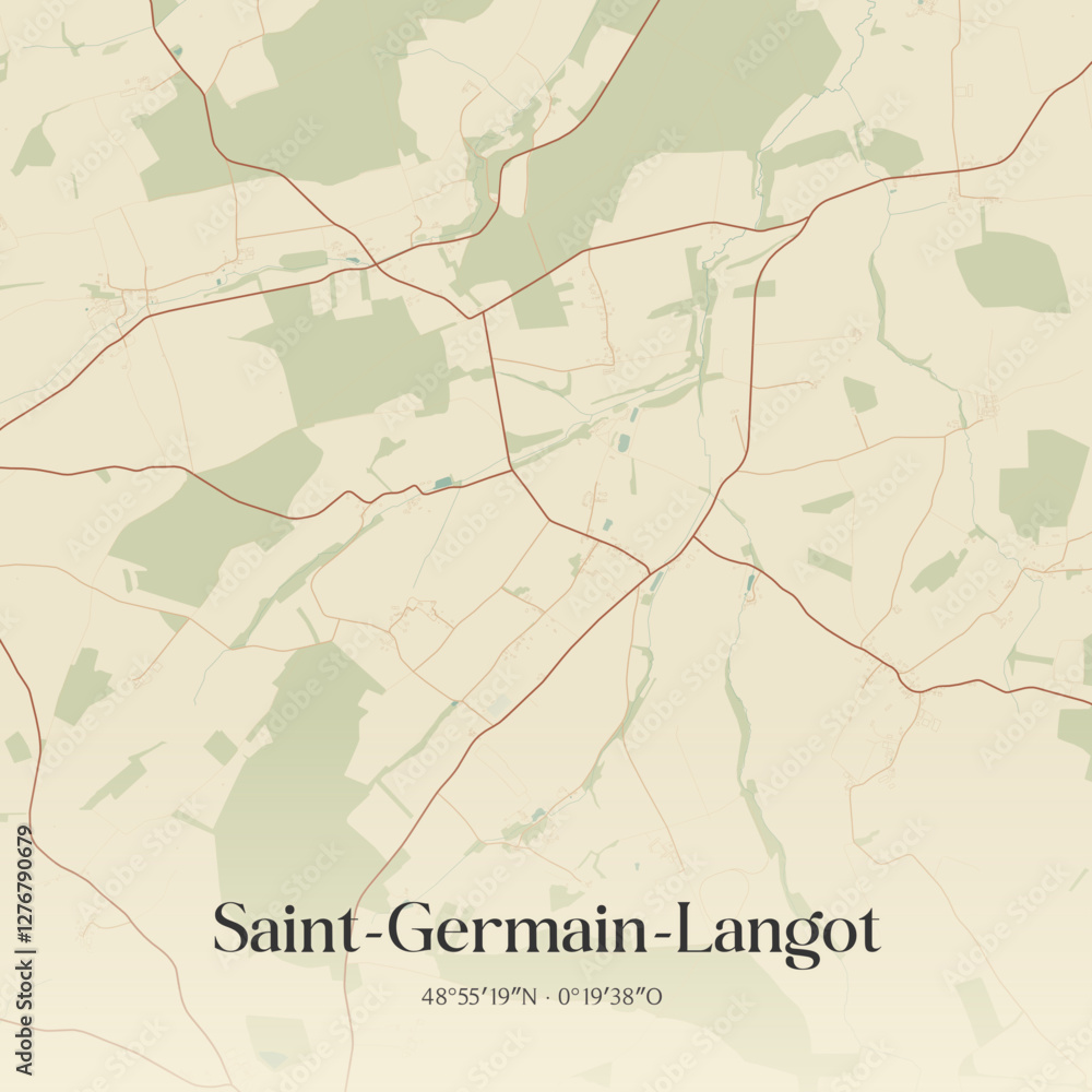 Fototapeta premium Vintage map of Saint-Germain-Langot, France.