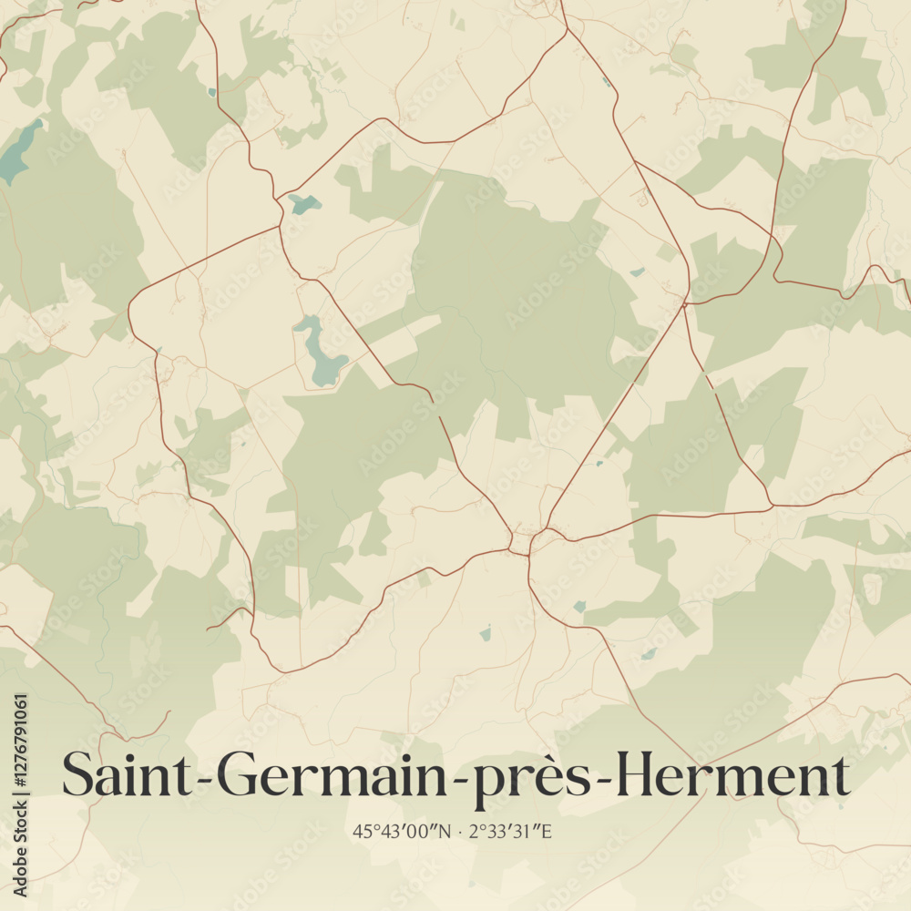 Obraz premium Vintage map of Saint-Germain-près-Herment, France.