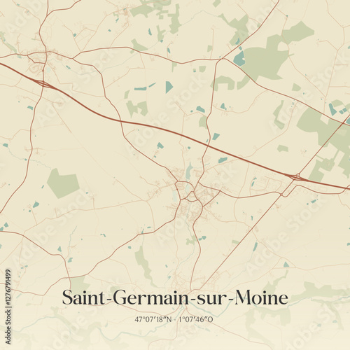 Vintage map of Saint-Germain-sur-Moine, France.