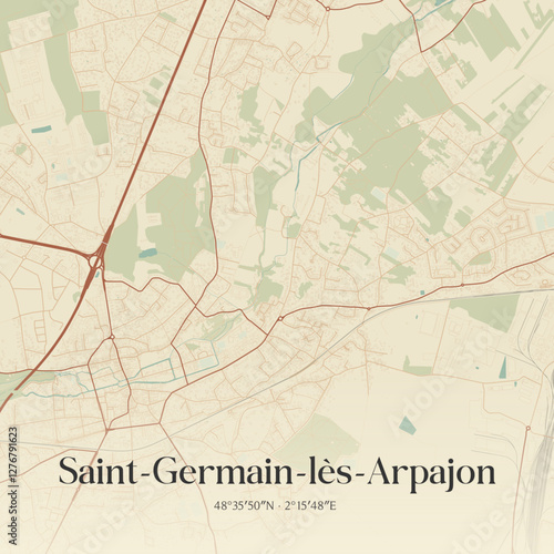 Vintage map of Saint-Germain-lès-Arpajon, France.