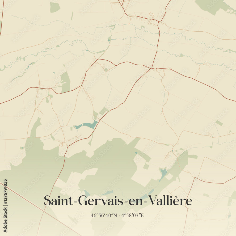 Obraz premium Vintage map of Saint-Gervais-en-Vallière, France.