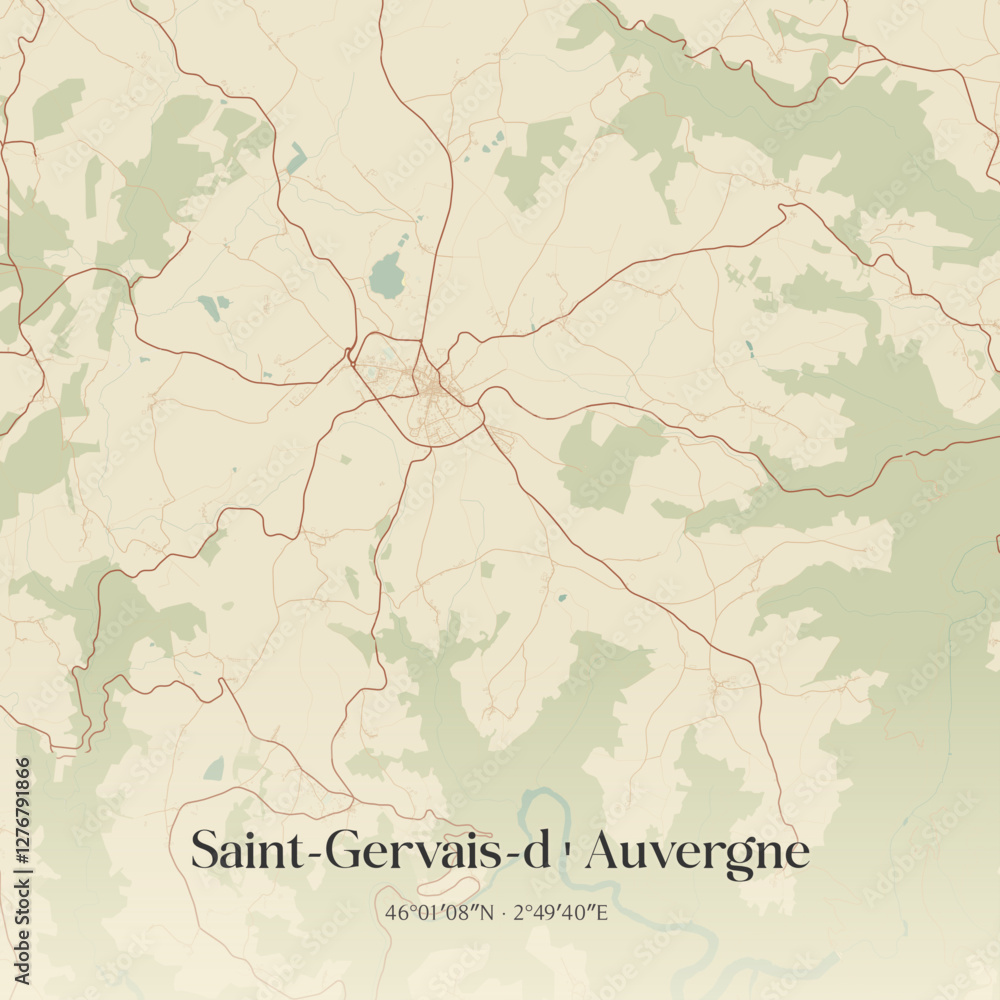 Fototapeta premium Vintage map of Saint-Gervais-d'Auvergne, France.