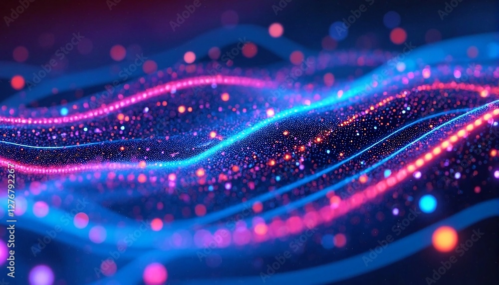 Abstract neon lights and glowing dots on a dark blue background. Abstract neon lights and glowing dots on a dark blue background.