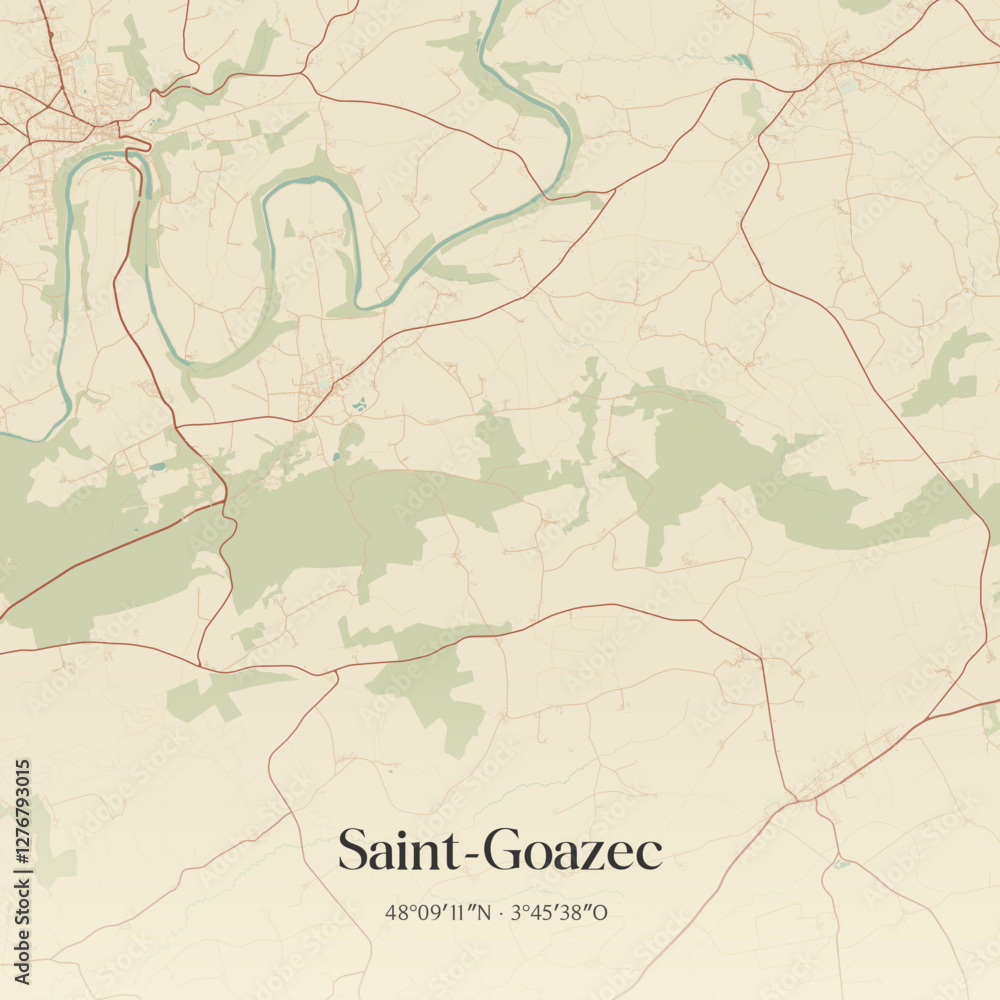Obraz premium Vintage map of Saint-Goazec, France.