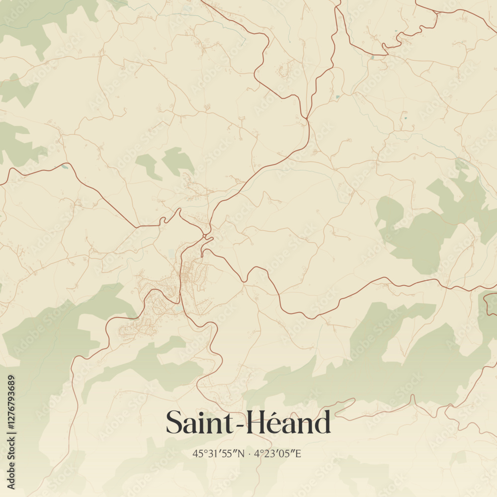 Naklejka premium Vintage map of Saint-Héand, France.