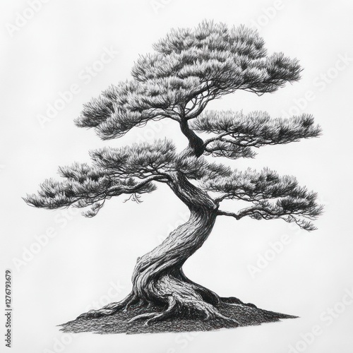 Detailed pencil drawing of a bonsai tree (1)