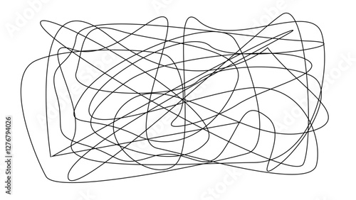 Dynamic arrangement of chaotic black wavy lines, intersecting and overlapping. Trippy patterns evoke feelings of energy, movement, and creativity. Psychological test concept. Nervousness confusion.