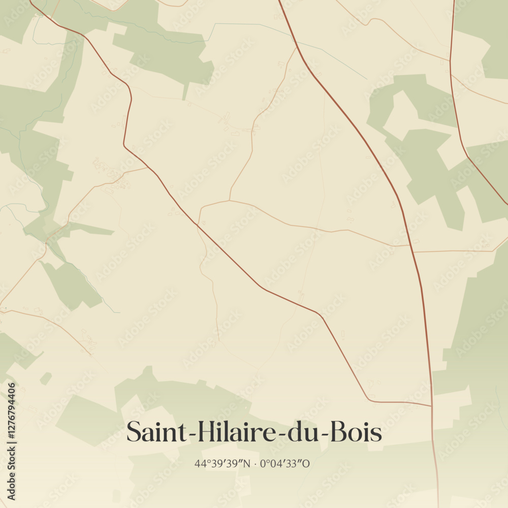 Fototapeta premium Vintage map of Saint-Hilaire-du-Bois, France.