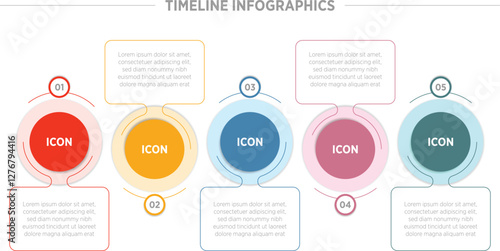 Modern Business infographic template timeline with five element for presentation. Workflow, marketing, planning, timeline and annual report. Vector illustration.