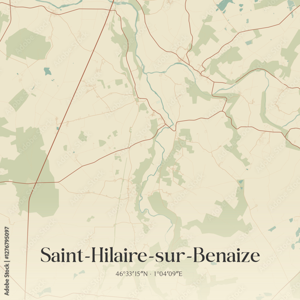 Fototapeta premium Vintage map of Saint-Hilaire-sur-Benaize, France.