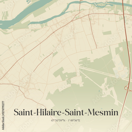 Vintage map of Saint-Hilaire-Saint-Mesmin, France.