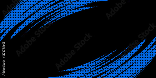sports background, banner design in blue and black with pointed shapes and empty space.