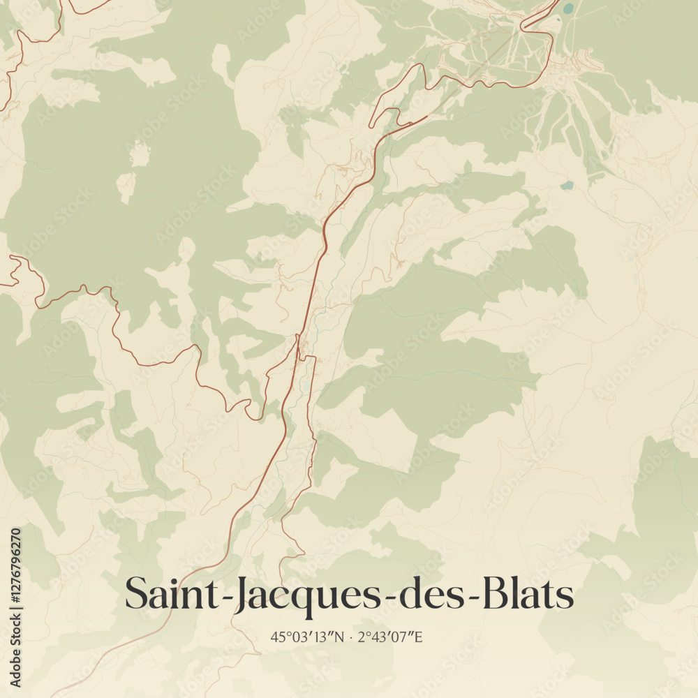 Fototapeta premium Vintage map of Saint-Jacques-des-Blats, France.