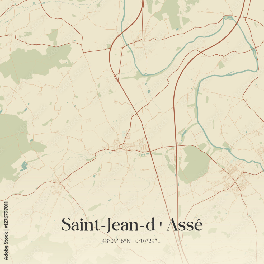 Fototapeta premium Vintage map of Saint-Jean-d'Assé, France.