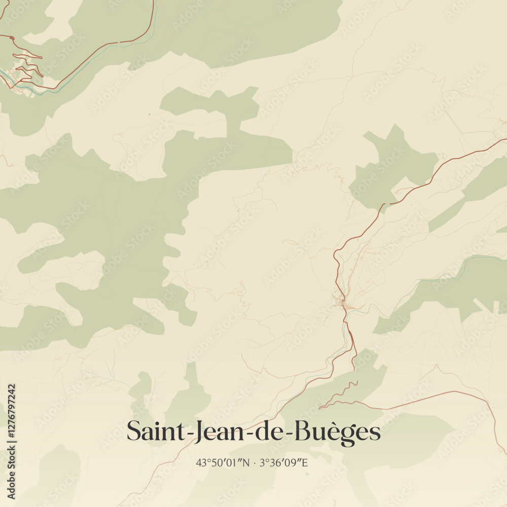 Fototapeta premium Vintage map of Saint-Jean-de-Buèges, France.