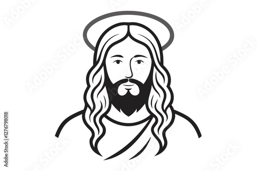 Divine Light. Jesus with Halo Vector Silhouette