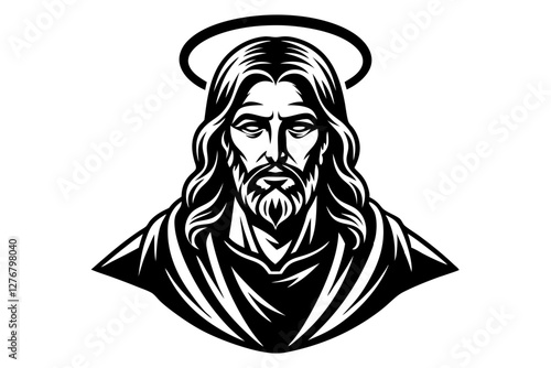 Divine Light. Jesus with Halo Vector Silhouette