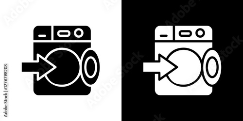 Loading laundry icon set. vector illustrations in black and white flat solid style