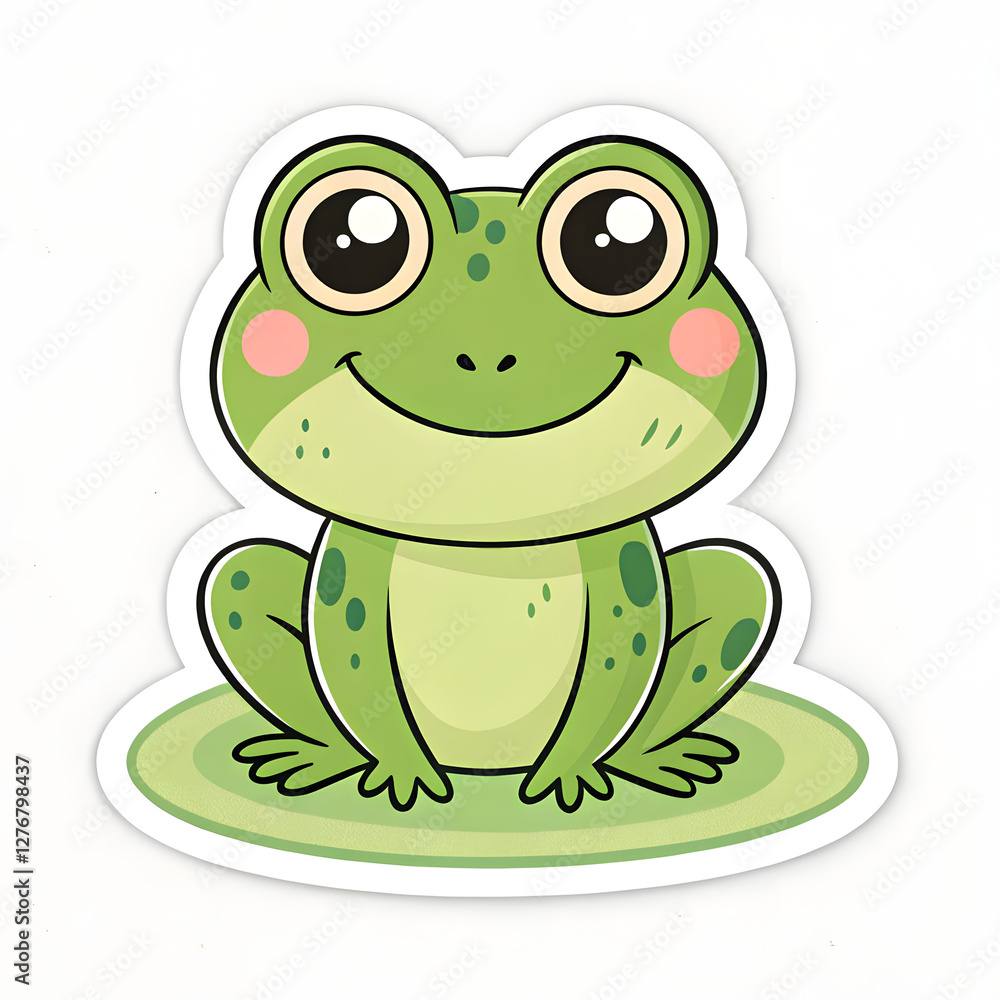 Obraz premium green frog cartoon sticker on white