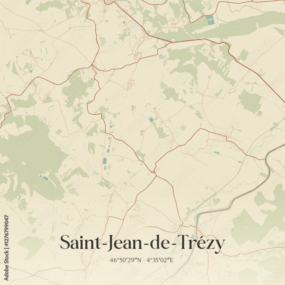 Fototapeta premium Vintage map of Saint-Jean-de-Trézy, France.