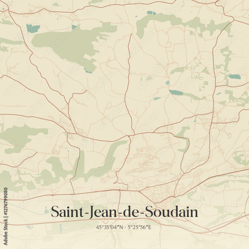 Fototapeta premium Vintage map of Saint-Jean-de-Soudain, France.