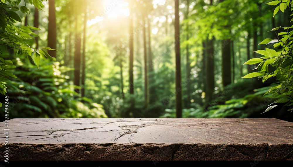 Empty stone table for product advertising display in fresh green jungle blur background . Admirable Empty stone table for product advertising display in fresh green jungle blur background . Admirable